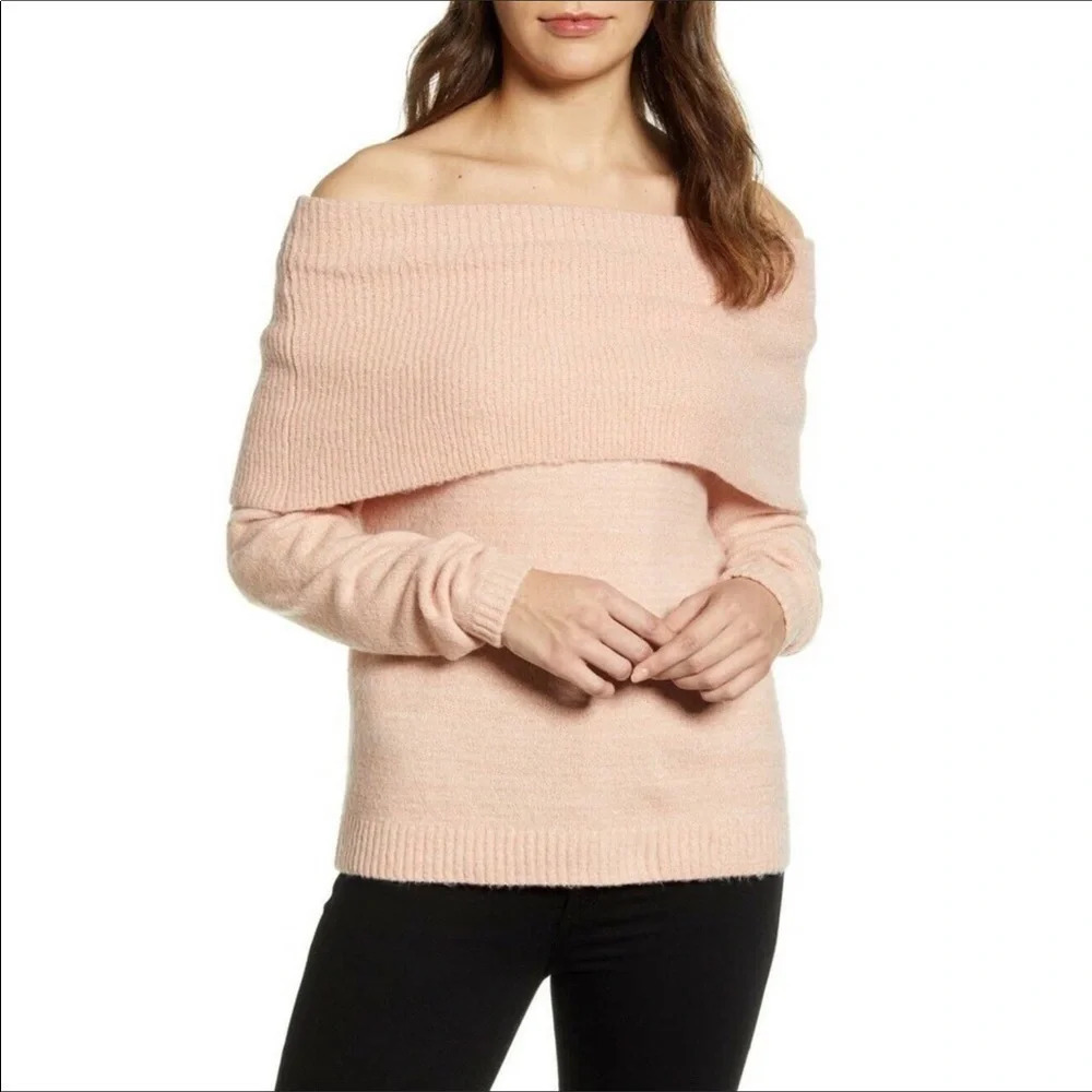 Caslon Metallic Convertible Sweater Shimmer Pink 2 v6x